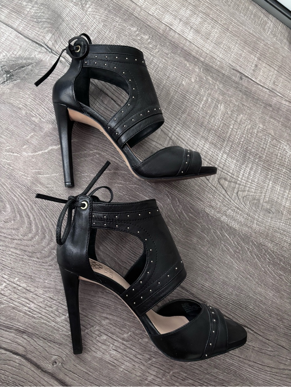 Vince Camuto Black Studded Tie High Heel Sandals - Picture 3 of 6